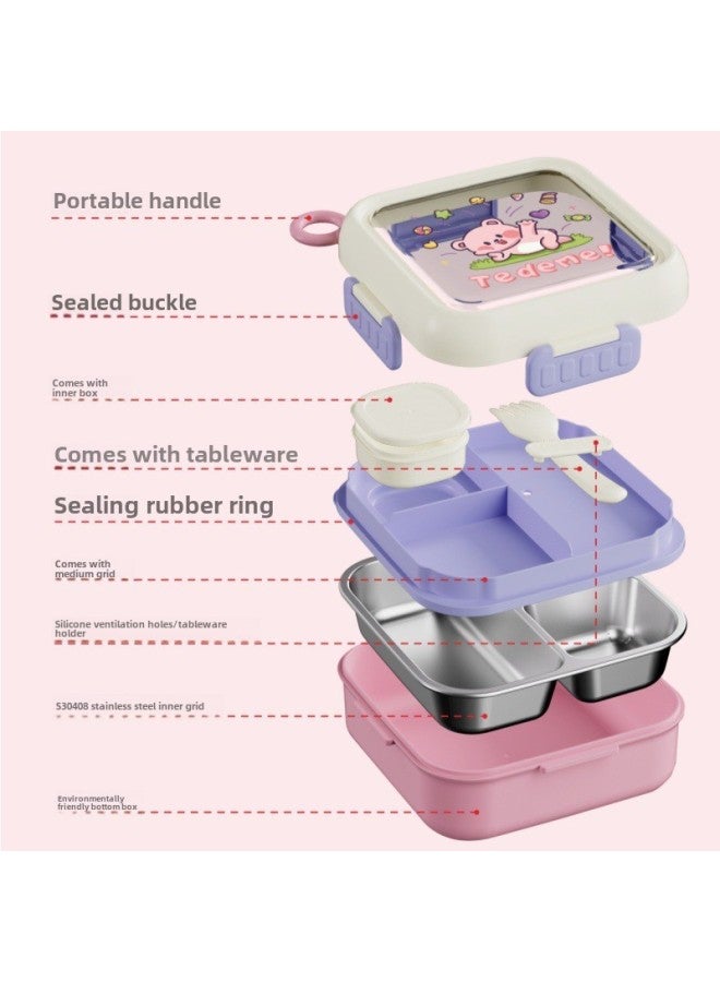 304 Stainless Steel Children's Food Supplement Lunch Box Lunch Box Baby Out Of Food Supplement Bowl Compartment Plate Portable Tableware Wholesale-Specifications:Childlike Stainless Steel Lunch Box-6141 -Color:Sakura Powder  - Image 5