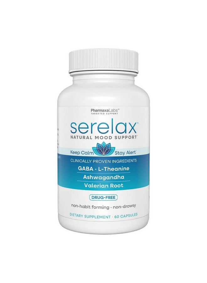 Serelax - Stress Relief Supplement - Supports Mood & Mental Focus - Feel Calm and Relaxed - Eases Tension & Nervousness - Ashwagandha, GABA, Valerian & L-Theanine - 60 Capsules - Image 1