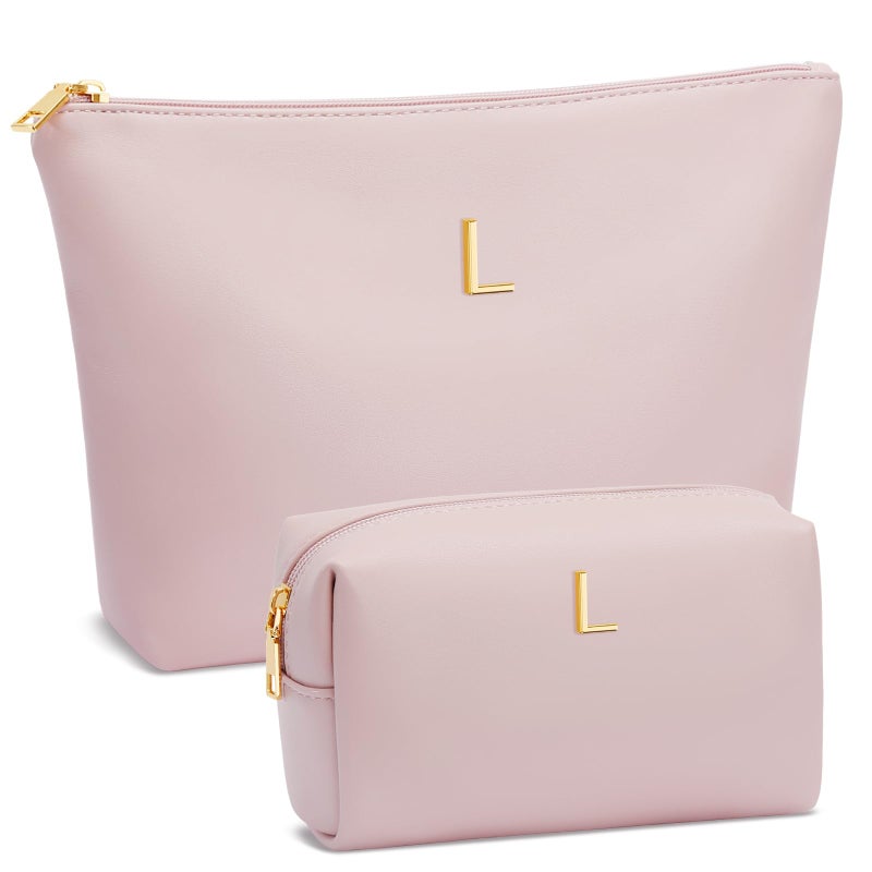CLOUDWINGS Graduation Gifts Initial Makeup Bag for Women Personalized Gifts for Bridesmaid Teachers Friend Female College Cosmetic Travel Toiletry BagPinkL - Image 2