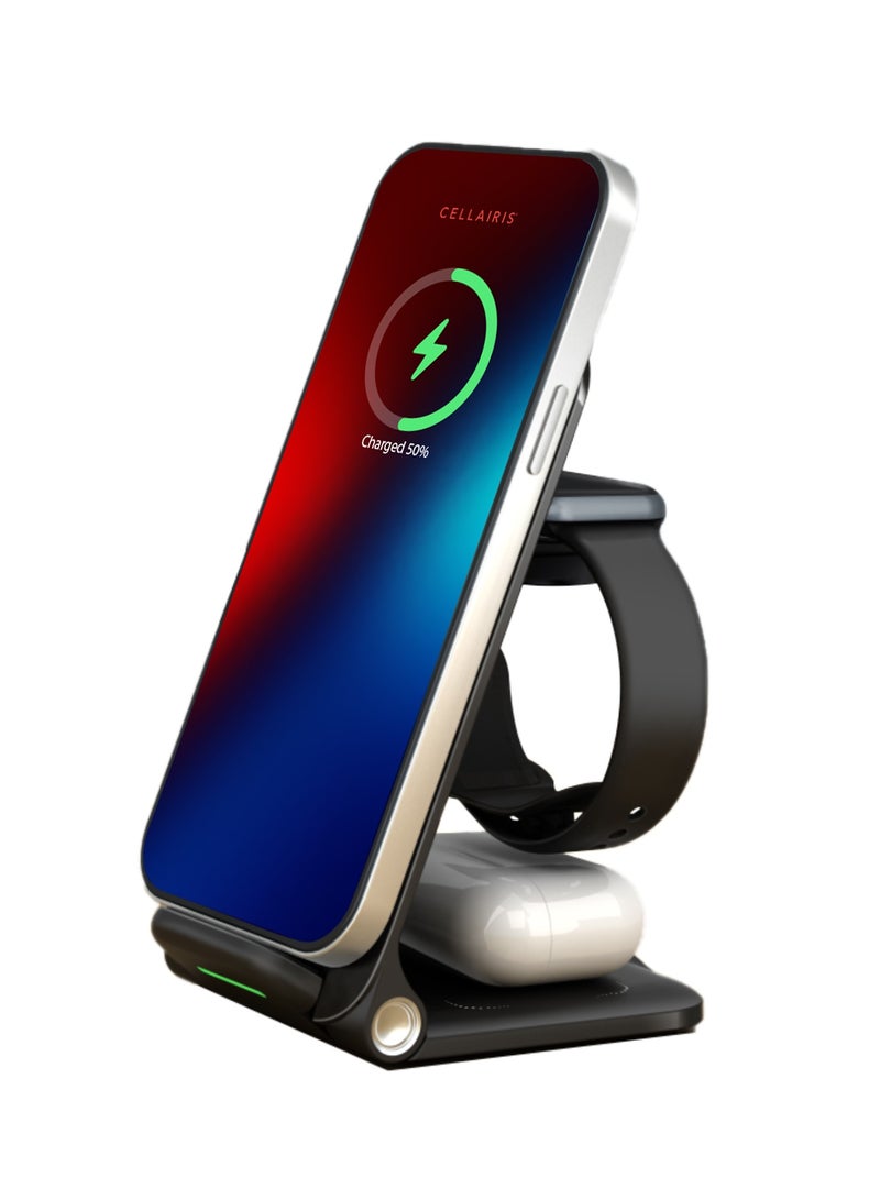 Cellairis 3 In 1 Multifunction Foldable Wireless Charger 15W Fast Charging, Ultra-Stable, Compatible with Wireless Charging enabled Smartphones, Smartwatch and Earbuds - Image 2