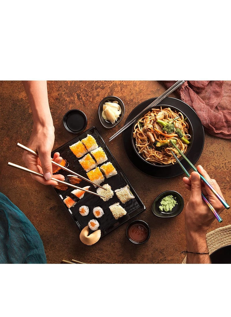 NIBEMINENT Stainless Steel Chopsticks-Multicolor Reusable Chopsticks-5 Pairs Dishwasher Safe Metal Chopsticks-Easy to Use-Square Lightweight Chopsticks Stick-Gift Set, Kitchen, Tableware  - Image 3