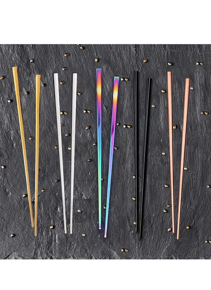 NIBEMINENT Stainless Steel Chopsticks-Multicolor Reusable Chopsticks-5 Pairs Dishwasher Safe Metal Chopsticks-Easy to Use-Square Lightweight Chopsticks Stick-Gift Set, Kitchen, Tableware  - Image 2