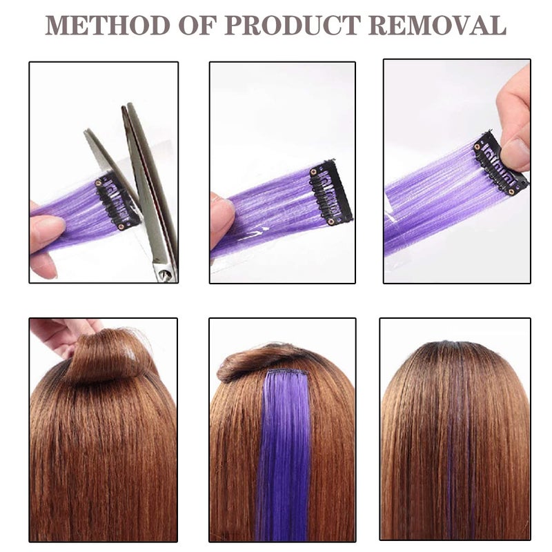 YISIKUNNUO 12 Pack Colored Hair Extensions Rainbow Hairpieces Party Highlights 22 Inches Colorful Clip in Hair Extensions Straight Synthetic Hairpieces for Women Kids Girls, (12 Colored) - Image 5