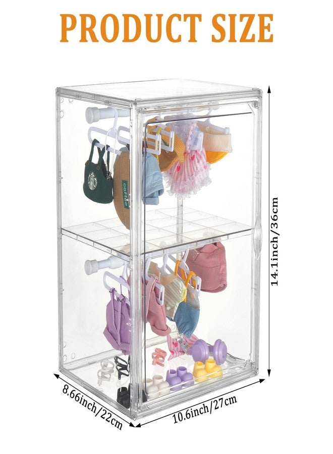 Wenceda Acrylic Clear Doll Display Case Compatible with Labubu with Hangers & Rod, 2 Tier Organizer Cabinet for 7 Inch Dolls & Clothes, Includes 20 Hangers & 2 Rods (14.2*10.6*8.7 inch) - Image 2