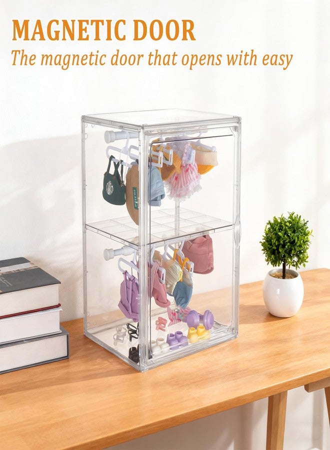 Wenceda Acrylic Clear Doll Display Case Compatible with Labubu with Hangers & Rod, 2 Tier Organizer Cabinet for 7 Inch Dolls & Clothes, Includes 20 Hangers & 2 Rods (14.2*10.6*8.7 inch) - Image 3