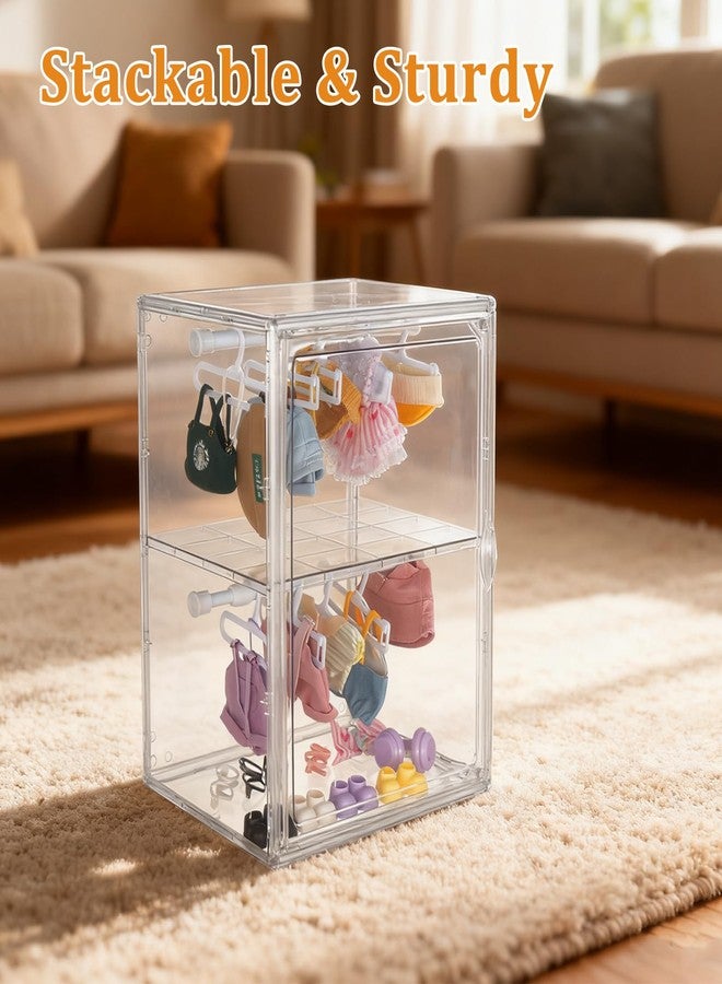 Wenceda Acrylic Clear Doll Display Case Compatible with Labubu with Hangers & Rod, 2 Tier Organizer Cabinet for 7 Inch Dolls & Clothes, Includes 20 Hangers & 2 Rods (14.2*10.6*8.7 inch) - Image 5