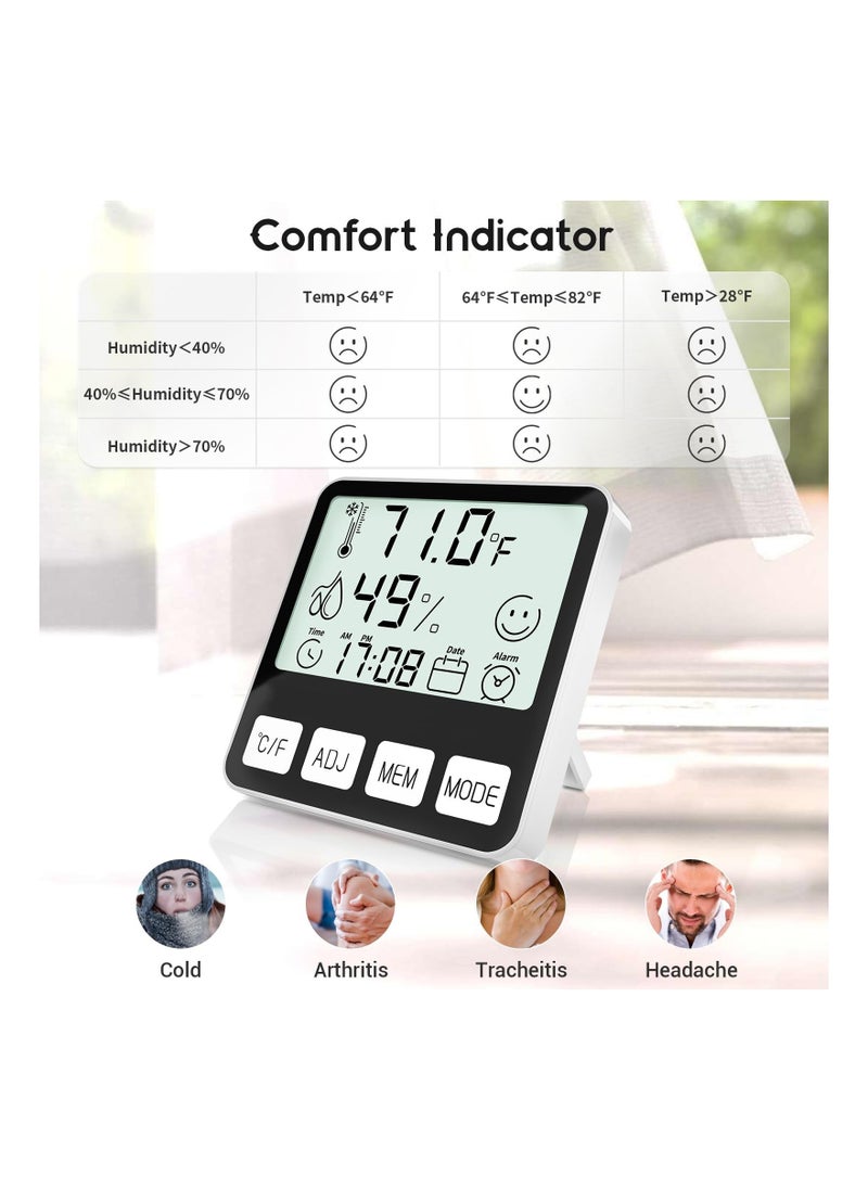 Generic - Digital Thermometer Hygrometer, Indoor Humidity Meter Room Temperature Sensor with Alarm Clock Date, Hydrometer - Image 1