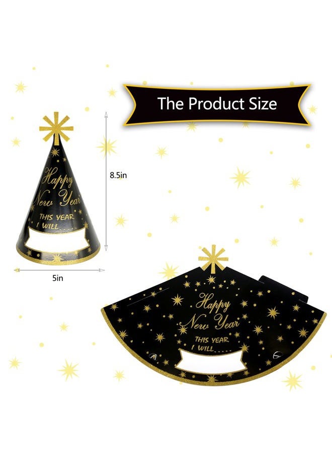 KALEFO 12PCS New Years Eve Party Supplies 2022 Gold Glitter Happy New Year's Eve Party Favor Cone Hats for Count Down Party - Image 3