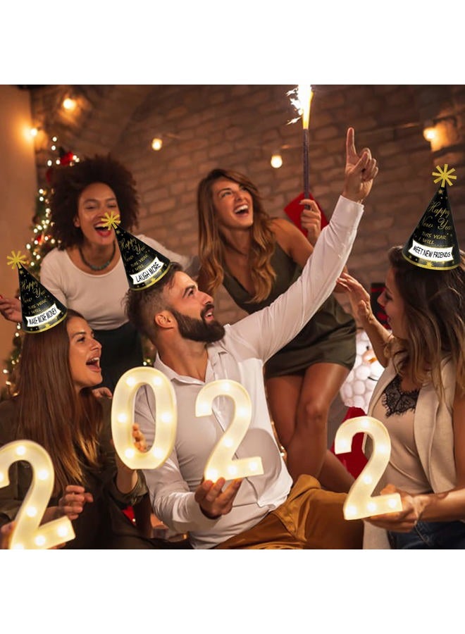 KALEFO 12PCS New Years Eve Party Supplies 2022 Gold Glitter Happy New Year's Eve Party Favor Cone Hats for Count Down Party - Image 5