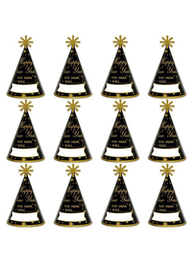 KALEFO 12PCS New Years Eve Party Supplies 2022 Gold Glitter Happy New Year's Eve Party Favor Cone Hats for Count Down Party - Image 1