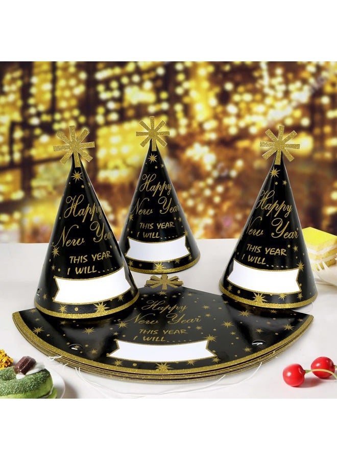 KALEFO 12PCS New Years Eve Party Supplies 2022 Gold Glitter Happy New Year's Eve Party Favor Cone Hats for Count Down Party - Image 2