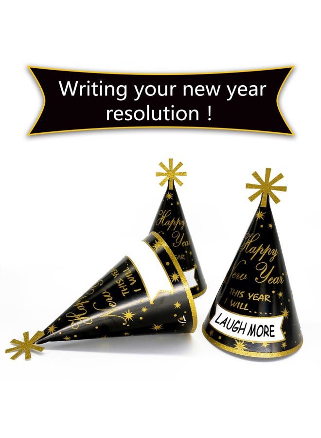 KALEFO 12PCS New Years Eve Party Supplies 2022 Gold Glitter Happy New Year's Eve Party Favor Cone Hats for Count Down Party - Image 4