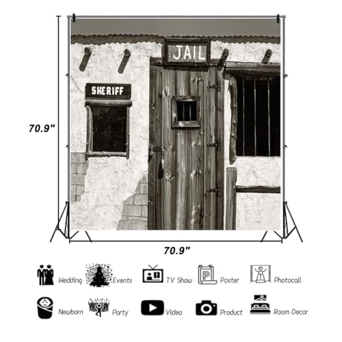 AOFOTO 6x6ft Gloomy Sheriff Window Jail Backdrop for Photography Old West Town Jail Wooden Door Drak Sheriff's Office Background Western Themed Halloween Party Photo Studio Props Vinyl - Image 5