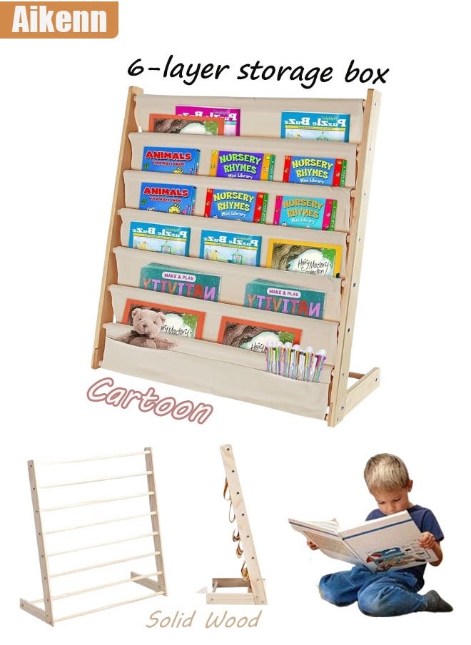 Aikenn Cartoon 6 Tier Baby Bookshelf Household Kids Bookshelf Durable Sling Book Rack Supplies Suitable for Bedroom Playroom  Multi-layer Classification Kids Toy Storage Box Colorful Home Chest Toy Storage Organizer Shelf Rack  - Image 1