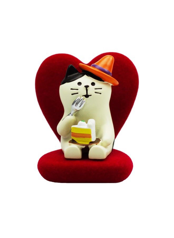 RAQWI Cute Mini Cat Eating Cake Figurine Resin Cat for Office, Home Decoration Perfect Cute Cat Gift for Cat Lovers - Heart-Shaped Sofa - Image 1