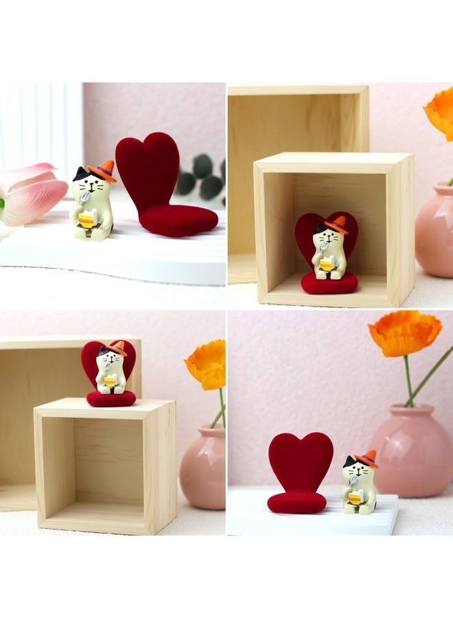RAQWI Cute Mini Cat Eating Cake Figurine Resin Cat for Office, Home Decoration Perfect Cute Cat Gift for Cat Lovers - Heart-Shaped Sofa - Image 4