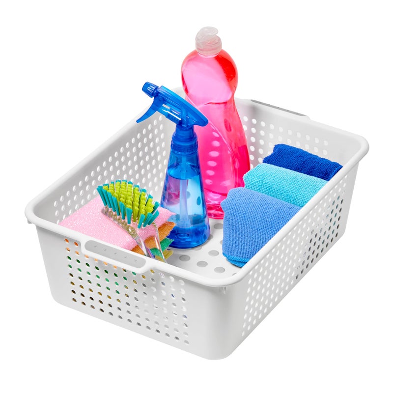 madesmart Classic Medium Storage Basket White CLASSIC COLLECTION MultiPurpose Organizer Softgrip Dots and Nonslip Feet BPAFree
