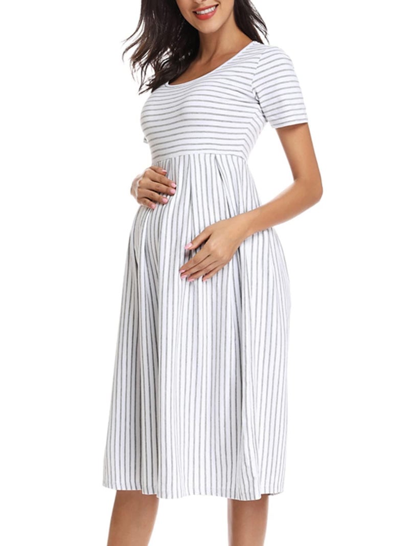 BBHoping Women’s Casual Striped Maternity Dress Short Knee Length Pregnancy Clothes for Baby Shower - Image 2