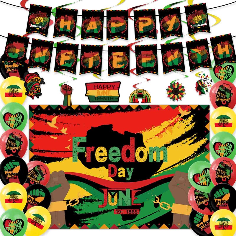 IRCOR Juneteenth Decorations for Party with Banner Balloons Backdrop  Hanging Swirls