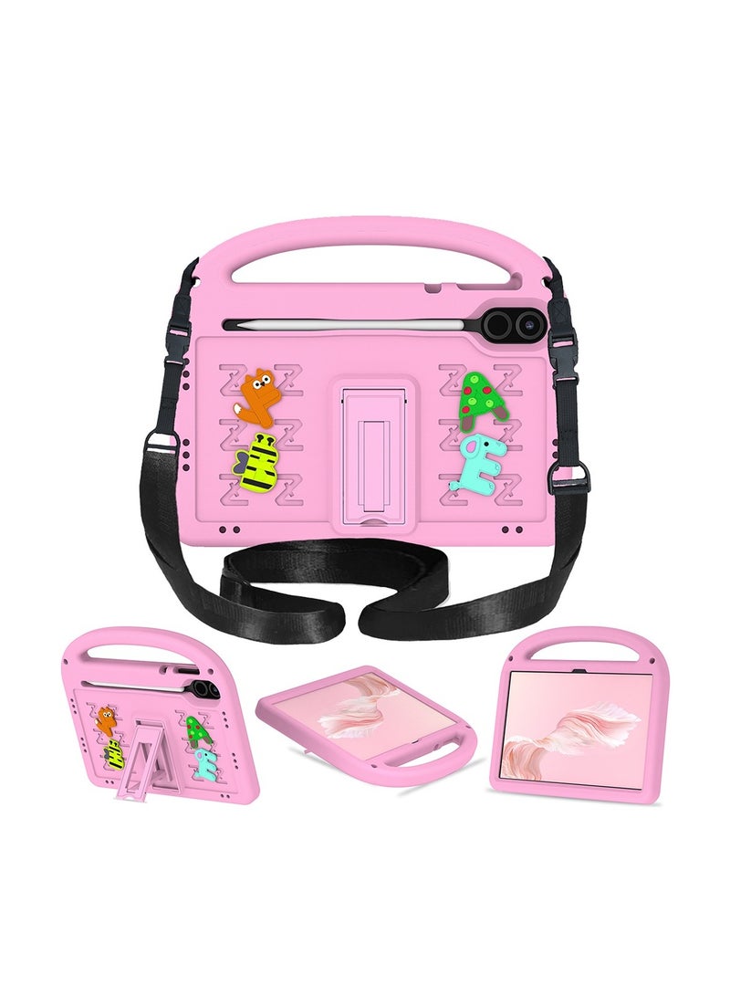 Case Compatible with Honor Pad X9 11.5 Inch Case, 【Kids Friendly】 DIY Cute Cartoon Stickers Lightweight EVA Shockproof Handle Stand Cover with Shoulder Strap (Pink) - Image 1