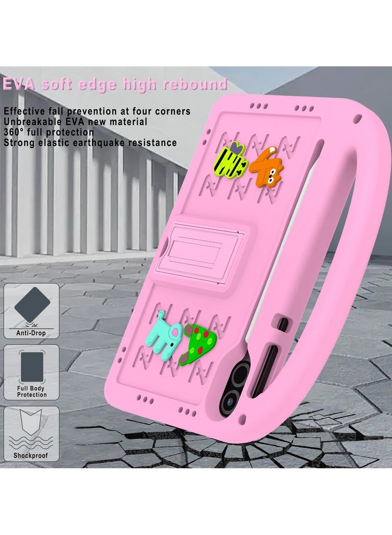 Case Compatible with Honor Pad X9 11.5 Inch Case, 【Kids Friendly】 DIY Cute Cartoon Stickers Lightweight EVA Shockproof Handle Stand Cover with Shoulder Strap (Pink) - Image 4