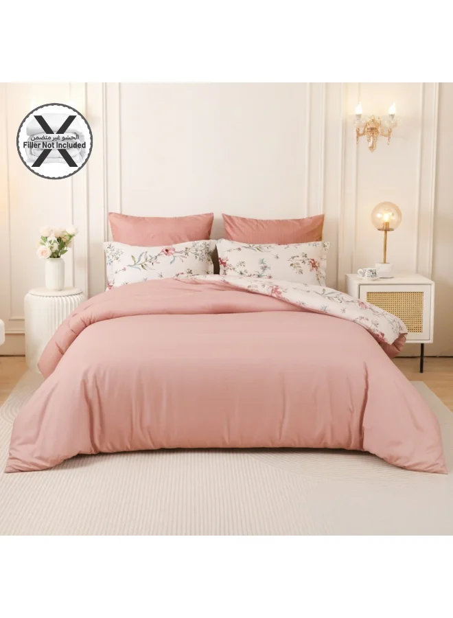 Donetella Printed Duvet Set, Queen Size Fits 180x200 cm - 4-Pcs Bed Set, Brushed Microfiber Fabric - 1 Duvet Cover, 1 Fitted Sheet, 1 Pillow Shams, 1 Pillowcases (Filler Not Included)