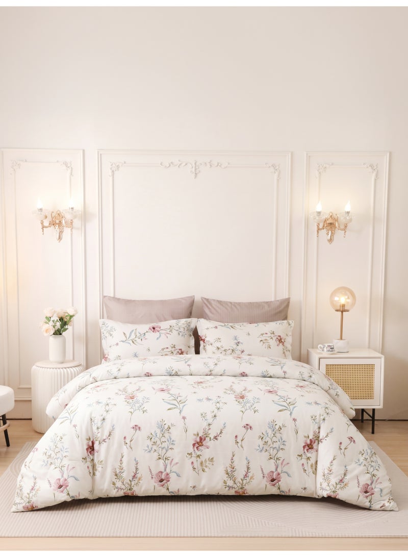 Donetella Printed Duvet Set, Queen Size Fits 180x200 cm - 4-Pcs Bed Set, Brushed Microfiber Fabric - 1 Duvet Cover, 1 Fitted Sheet, 1 Pillow Shams, 1 Pillowcases (Filler Not Included) - Image 1