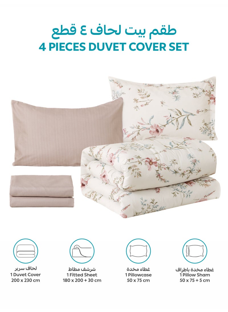 Donetella Printed Duvet Set, Queen Size Fits 180x200 cm - 4-Pcs Bed Set, Brushed Microfiber Fabric - 1 Duvet Cover, 1 Fitted Sheet, 1 Pillow Shams, 1 Pillowcases (Filler Not Included) - Image 4