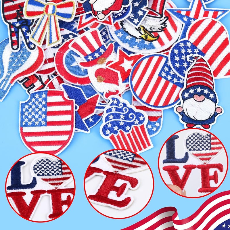 Augsun 36pcs Independence Day Iron on Patches 4th of July Patriotic Embroidered Sew Applique Repair Patch American Flag DIY Crafts for Clothing Jacket Jeans Pants Dress Backpack Hat Decorations Gift - Image 3
