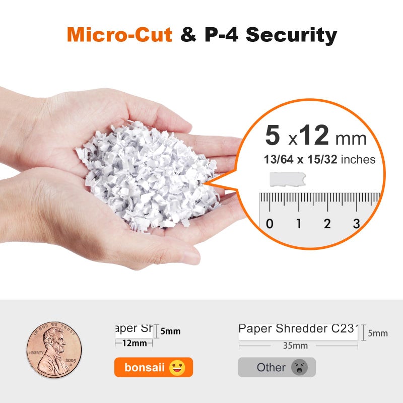 Bonsaii 12-Sheet Micro-Cut Paper Shredders for Home Office, Heavy Duty Document Shredder with 5.5 Gallon Pullout Bin for CD/Credit Card/Staple, 30 Mins Continuous Run Time, P-4 High Security, C282-B - Image 3