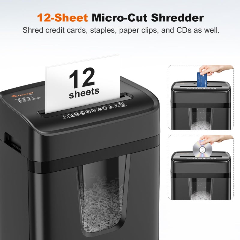 Bonsaii 12-Sheet Micro-Cut Paper Shredders for Home Office, Heavy Duty Document Shredder with 5.5 Gallon Pullout Bin for CD/Credit Card/Staple, 30 Mins Continuous Run Time, P-4 High Security, C282-B - Image 4