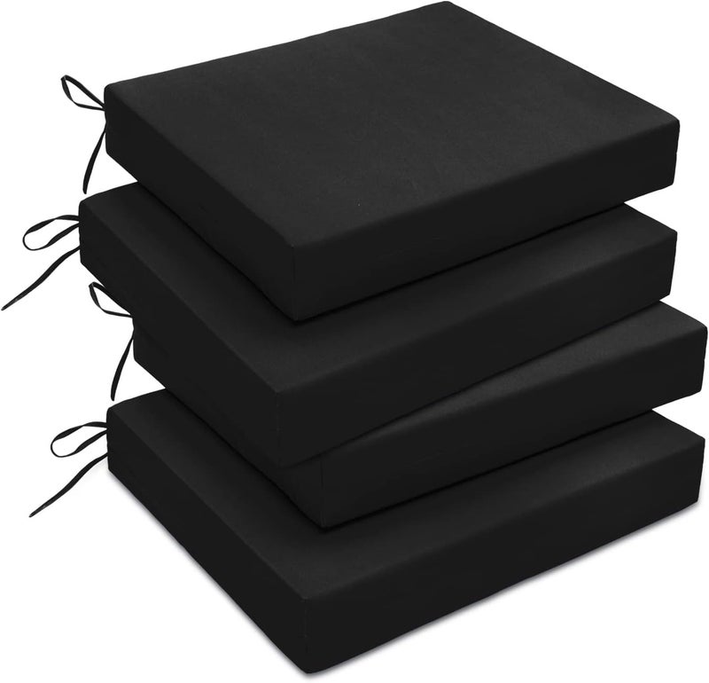 downluxe Outdoor Chair Cushions Set of 4 for Patio Furniture, Water-Resistant Square Corner Patio Chair Cushions with Ties, High Density Foam Outdoor Seat Cushion, 18.5" X 16" X 3", Black - Image 1