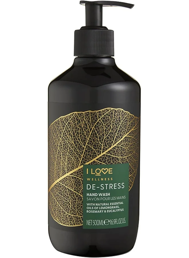 I LOVE I Love Wellness De-Stress Hand Wash - Hydrating Hand Soap with Essential Oils - Naturally Fragranced with Lemongrass - With Vitamin E - 16.9 oz