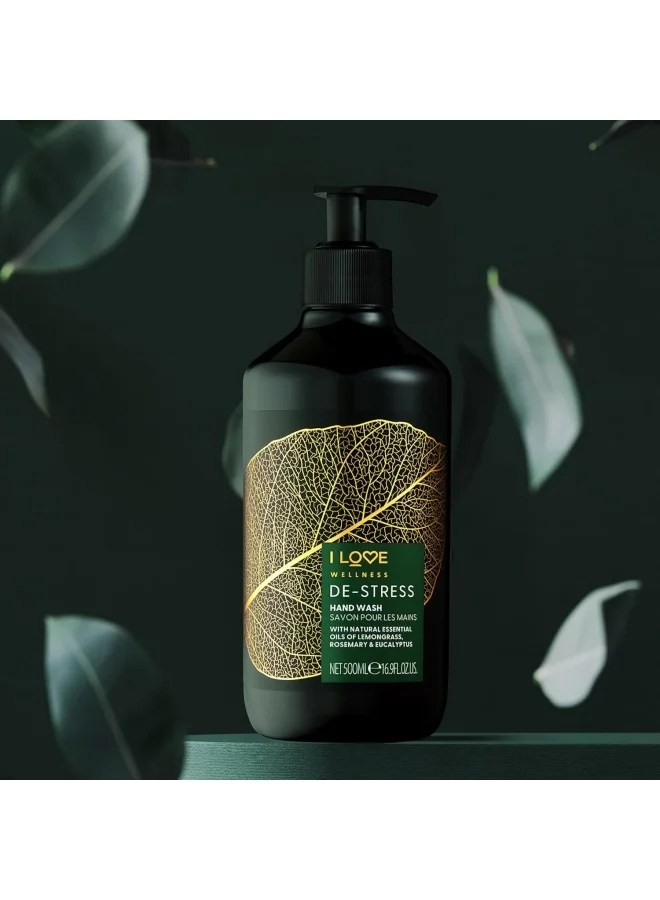 I LOVE I Love Wellness De-Stress Hand Wash - Hydrating Hand Soap with Essential Oils - Naturally Fragranced with Lemongrass - With Vitamin E - 16.9 oz