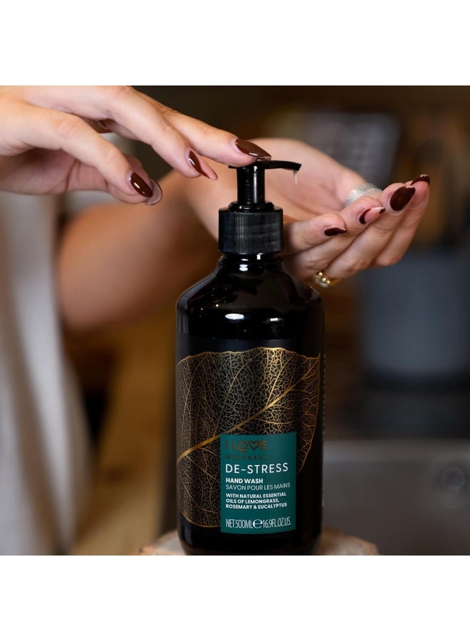 I Love Wellness De-Stress Hand Wash | Lemongrass & Vitamin E Hand Soap | Hydrating, Vegan Formula | 16.9 oz | Essential Oil Infused - Image 2
