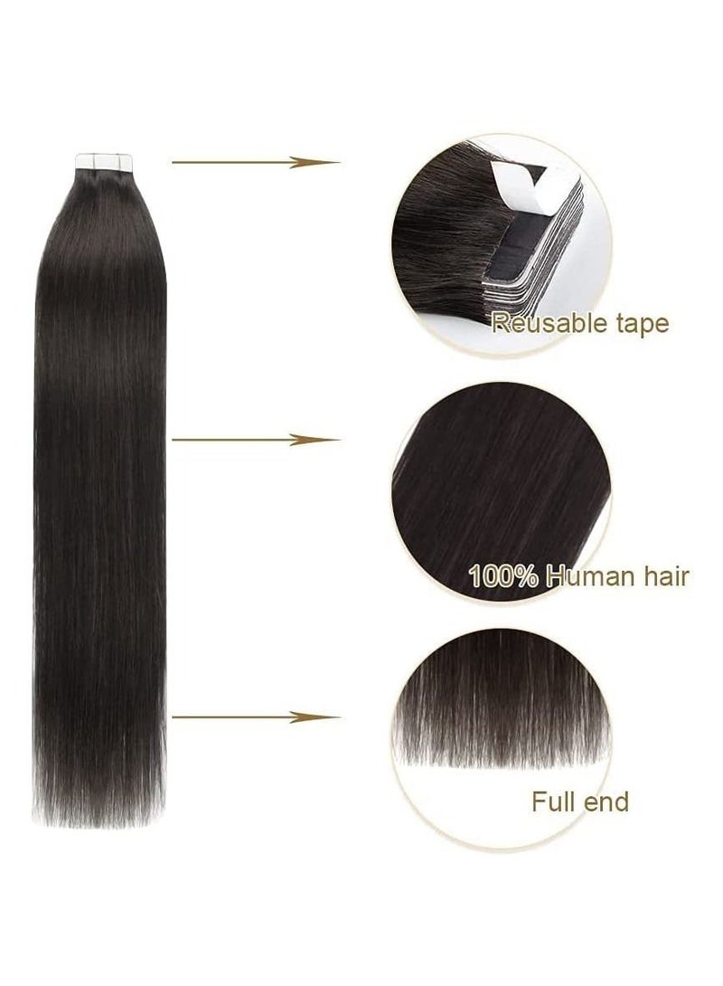 Estelle Natural Hair Extension,  Invisible Tape in Hair Extensions, Human Hair Extensions  ,nature black - Image 2