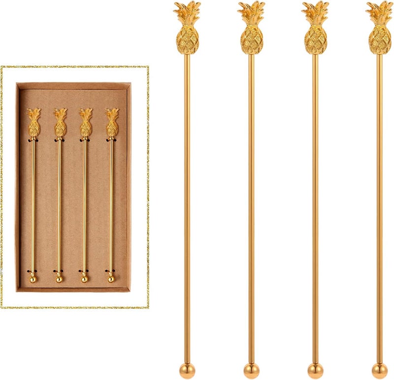 GaryVault Pineapple Drink Stirrer Sticks Stainless Steel Coffee Beverage Stirrers，Set of 4 Cocktail Swizzle Stick,7.28", Gold - Image 1