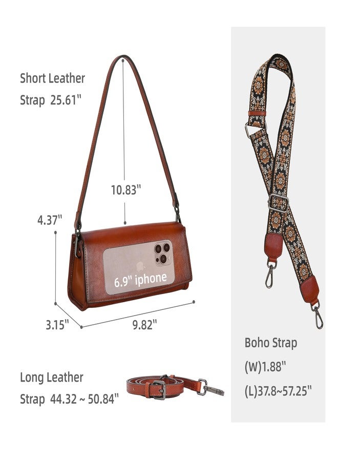 Iswee Leather Crossbody Bags for Women Shoulder Handbags Small Satchel Purse with Guitar Strap Leather Pocketbooks for Women Purses and Handbags(Brown) - Image 4