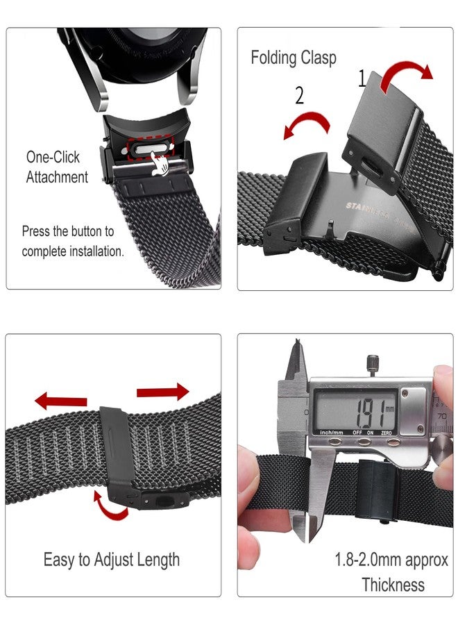 EACHE Stainless Steel Mesh Watch Band Compatible with Samsung Galaxy Watch 4/5/6/7, Black Mesh Strap for Men & Women - Image 5
