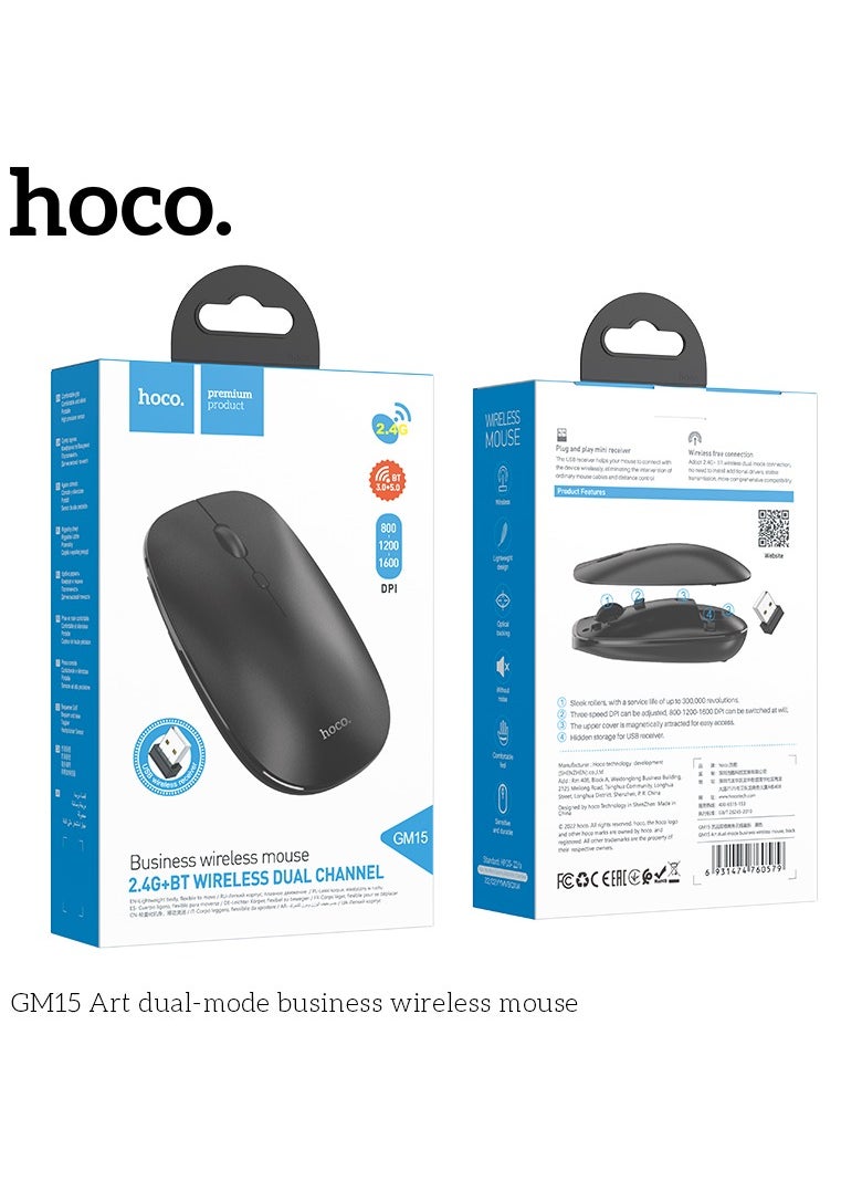 HOCO GM15 Business USB Wireless Computer Mouse-- 2.4G Dual-Channel with Comfortable Design and Smooth Tracking with PC, Mac, Laptop and Tablets - Black