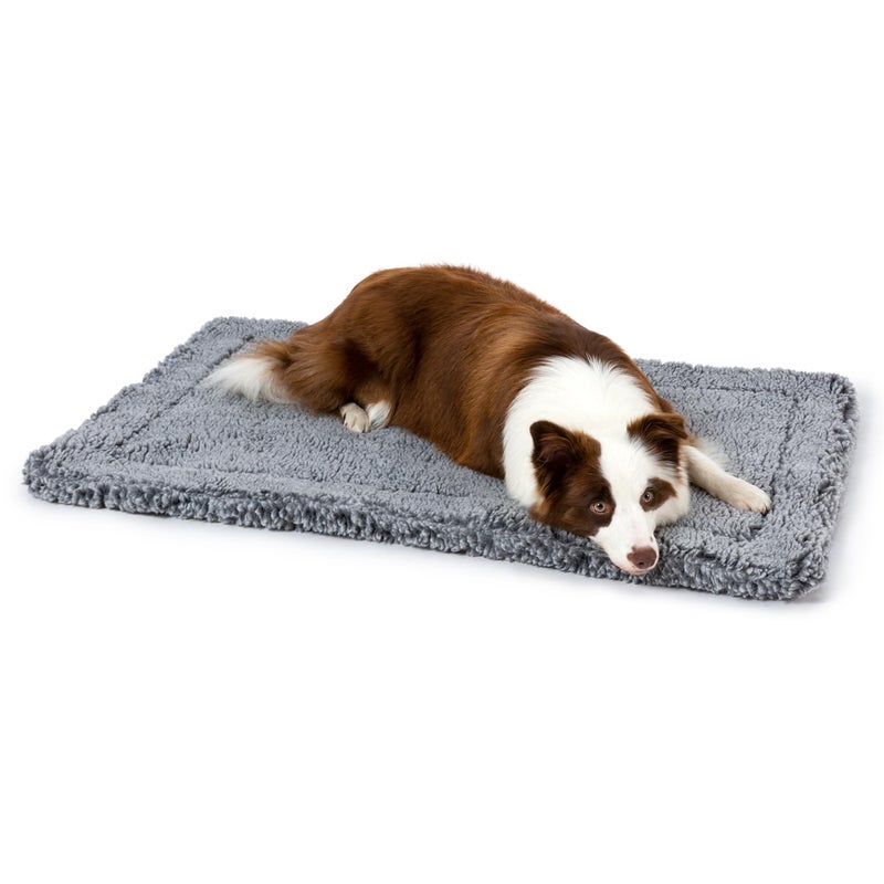 PELZIN Stoutwool Indestructible Dog Bed - Fluffy Chew Proof Dog Crate Pad - Tough Kennel Pad for Aggressive Chewers - Washable, Ideal for Large Breeds & Fits 36-Inch Crate - 35"x22", Charcoal - Image 1