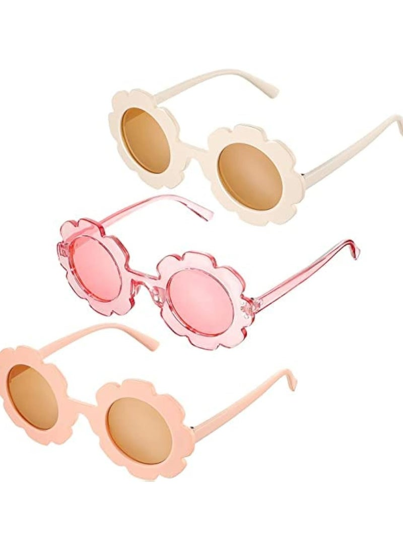 CMGTYYD 3 Pieces Kids Flower Sunglasses Toddler Girls Round Flower Glasses Baby Cute Sunglasses Outdoor Beach Colorful Eyewear - Image 1
