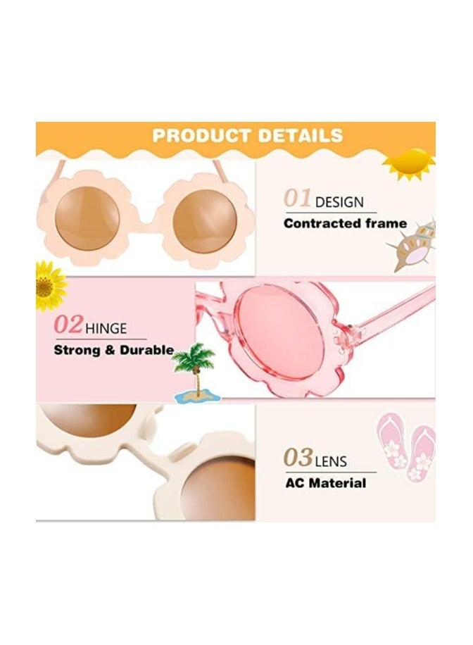 CMGTYYD 3 Pieces Kids Flower Sunglasses Toddler Girls Round Flower Glasses Baby Cute Sunglasses Outdoor Beach Colorful Eyewear - Image 4