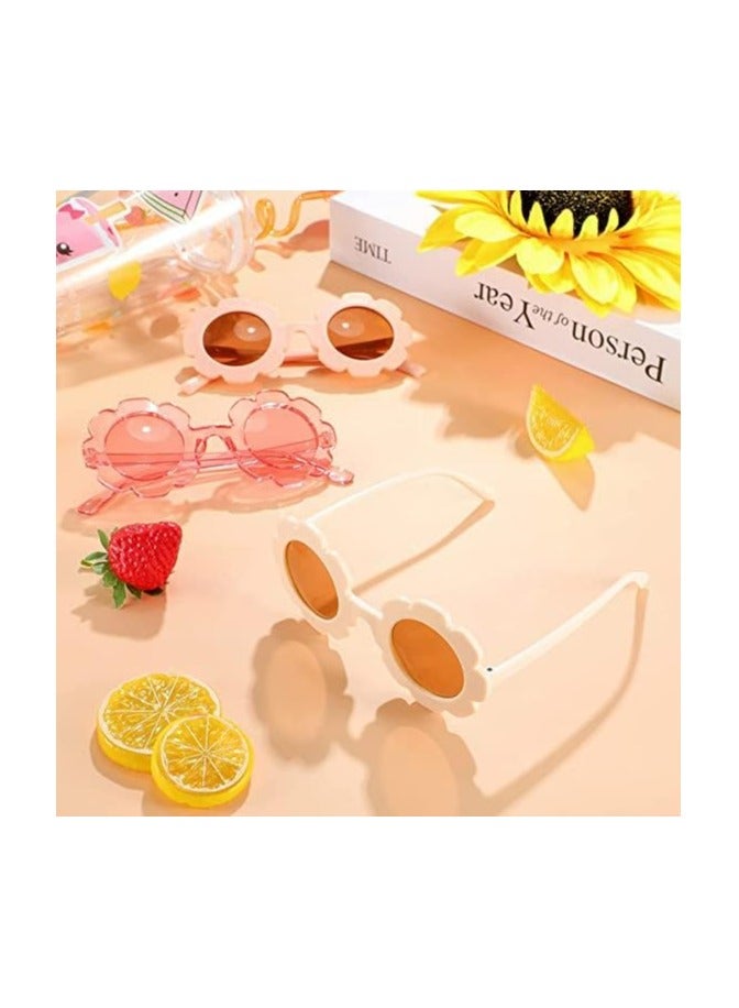 CMGTYYD 3 Pieces Kids Flower Sunglasses Toddler Girls Round Flower Glasses Baby Cute Sunglasses Outdoor Beach Colorful Eyewear - Image 2
