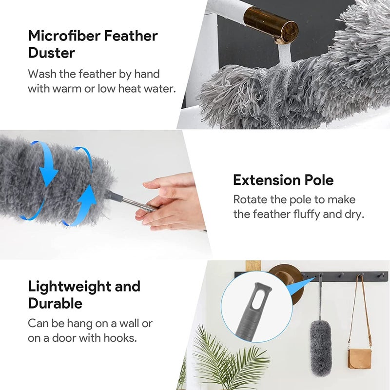 DONDA Flexible Extendable Microfiber Feather Duster 100 Cm Long Duster for High Ceiling FansWindow Blinds Furniture Fan Cleaning Duster Grey - Image 3