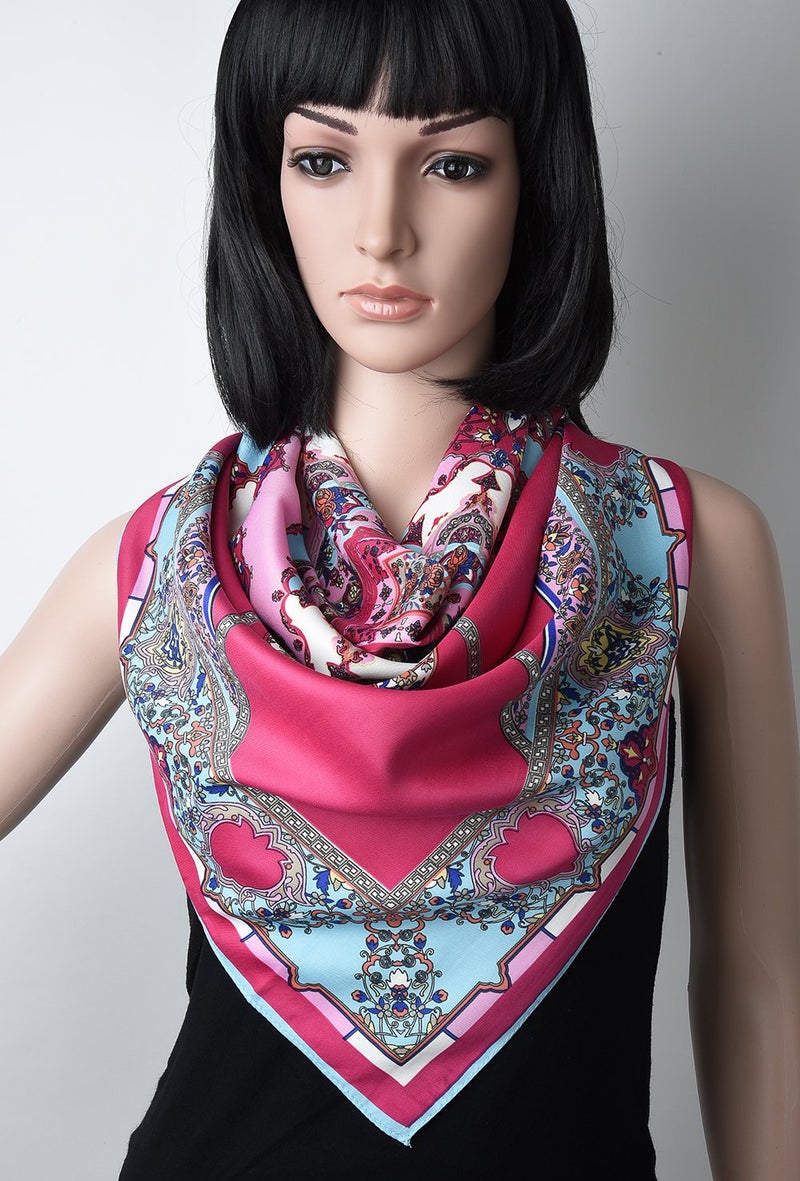 corciova XL Oversized Satin Scarf - 40x40 Inches Square Amaranth Geometric Print - Luxury Women's Fashion Hair Wrap, Headband, Bandana & Shirt Accessory - Image 3