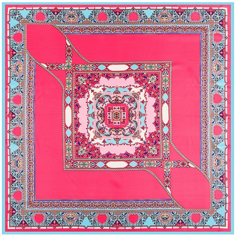 corciova XL Oversized Satin Scarf - 40x40 Inches Square Amaranth Geometric Print - Luxury Women's Fashion Hair Wrap, Headband, Bandana & Shirt Accessory - Image 4