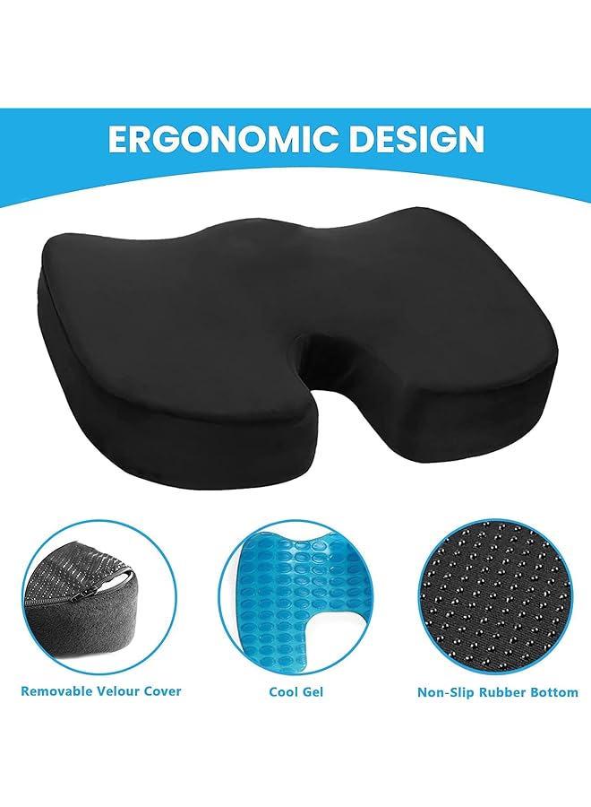 الكبريت وسادة مقعد جل تبريد وسادة عظم العصعص لكرسي المكتب للنساء والرجال لتخفيف آلام عرق النسا وعظم الذنب ودعم السيارة والكرسي المتحرك والطائرة باللون الأسود - Image 5