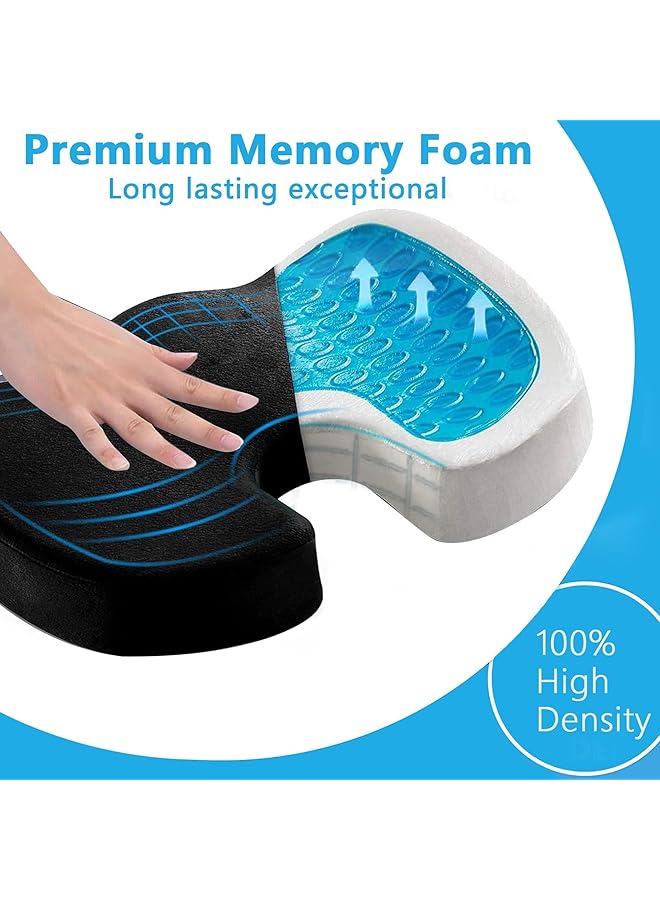 الكبريت وسادة مقعد جل تبريد وسادة عظم العصعص لكرسي المكتب للنساء والرجال لتخفيف آلام عرق النسا وعظم الذنب ودعم السيارة والكرسي المتحرك والطائرة باللون الأسود - Image 4