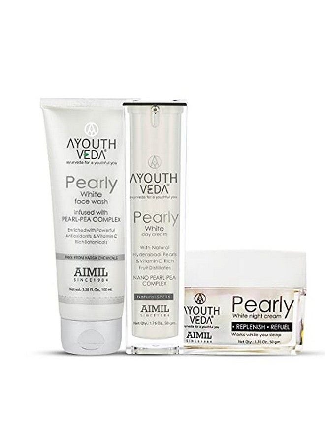 AYOUTHVEDA Pearly White Skin Brightening Kit Natural Spf 15 Glowing Radiant ; Pearly White Face Wash ; Pearly White Day Cream ; Pearly White Night Cream  - Image 2